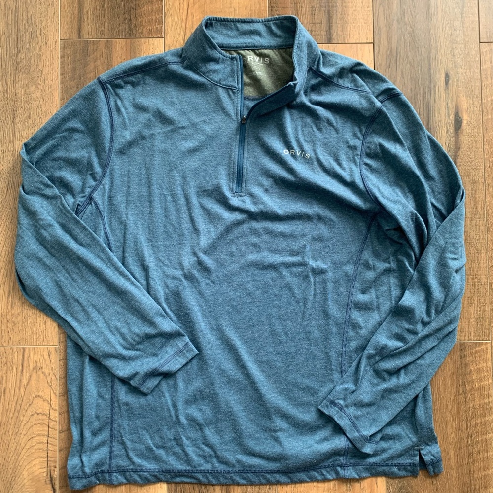 Orvis 1/4 Zip Pullover Sweater Large Mock Neck Blue